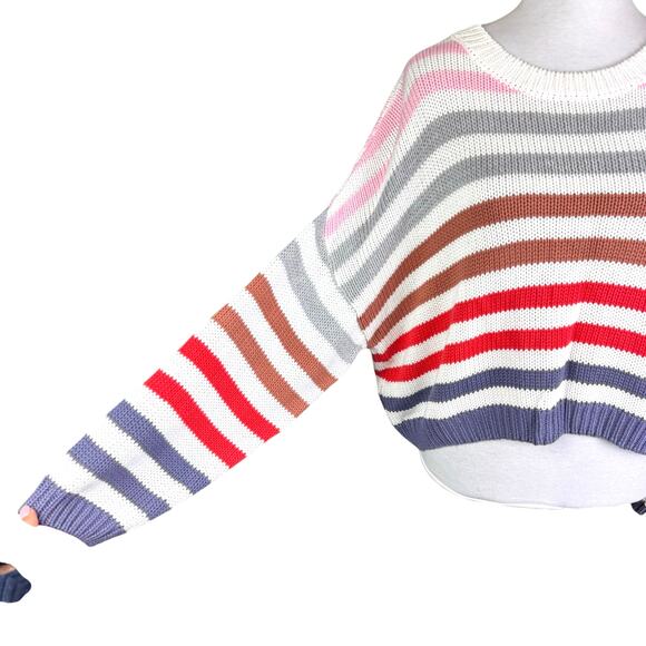 John + Jenn Colorful Striped Long Sleeve Boxy Chunky Knit Boutique Sweater - Picture 9 of 14